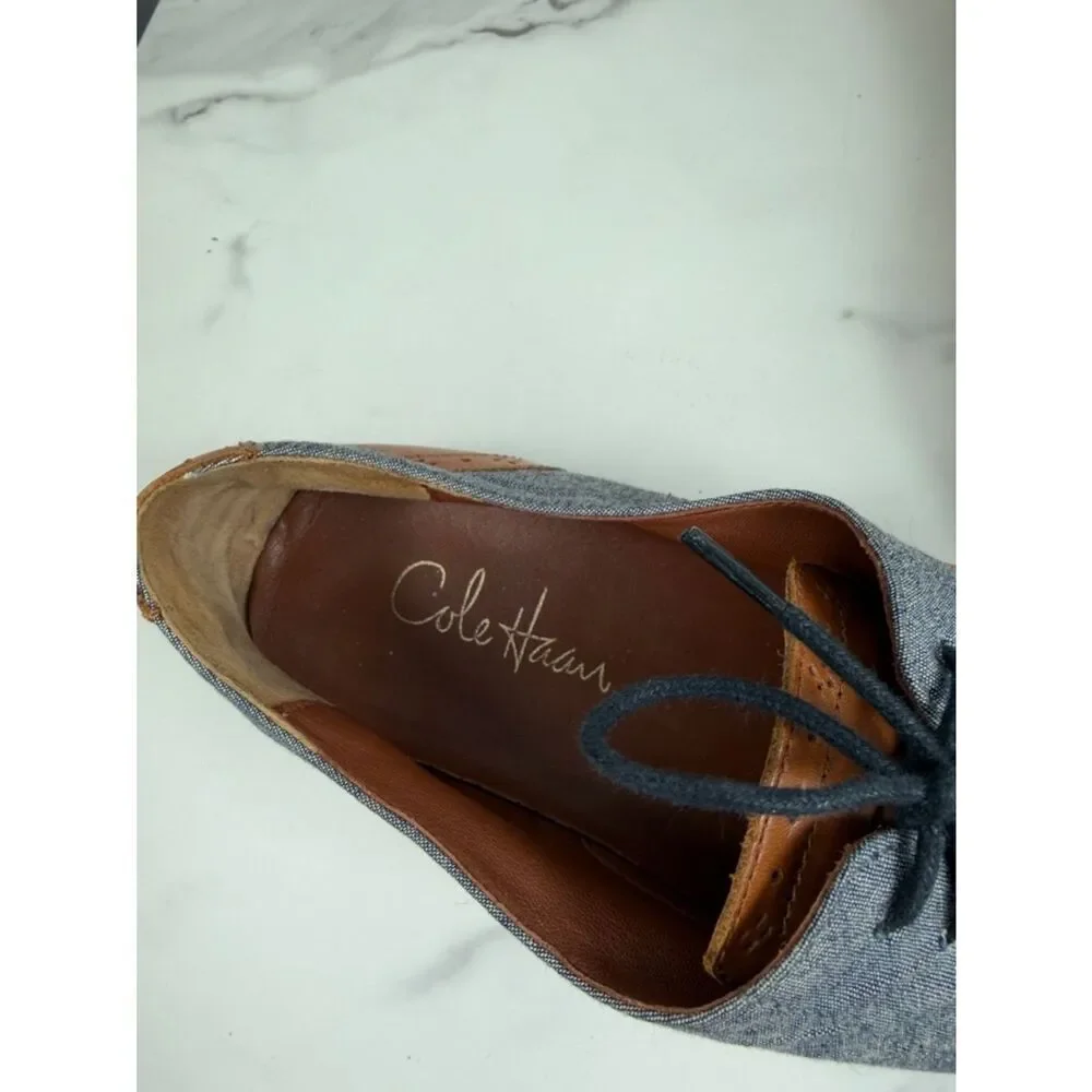Cole Haan Men’s 10.5 Brown Leather Gray Canvas Cap Toe Oxford Shoes